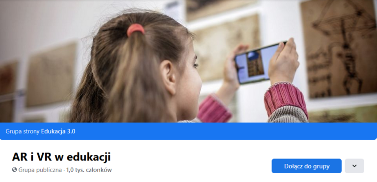 Baner grupy społecznościowej na Facebooku - AR i VR w edukacji