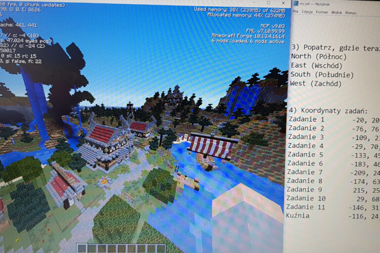 Zdjęcie przedstawia fragment scenariusza wykonywanego w grze Minecraft