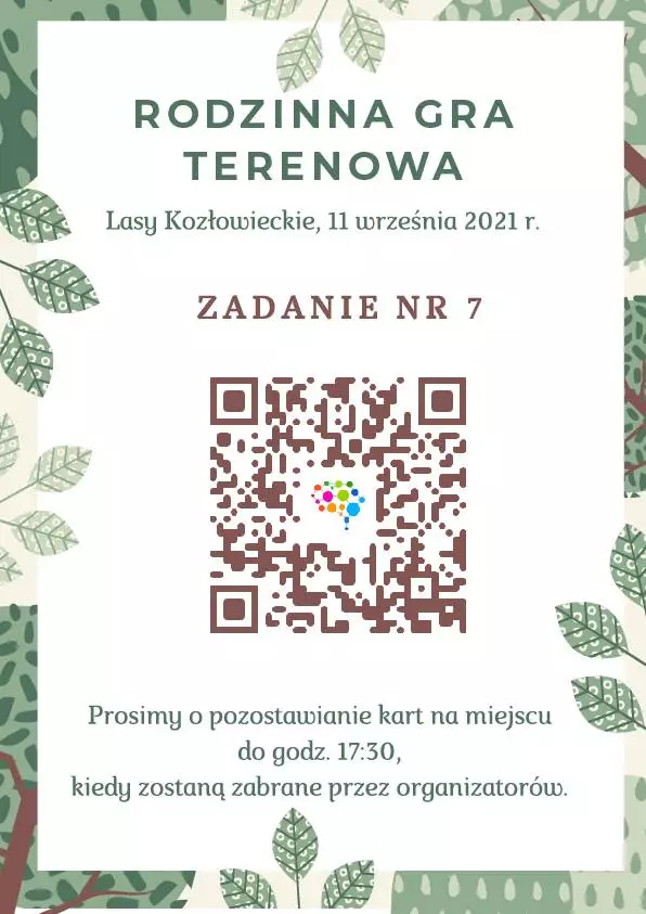 Rodzinna gra terenowa - przykładowa karta punktu kontrolnego (zadania)