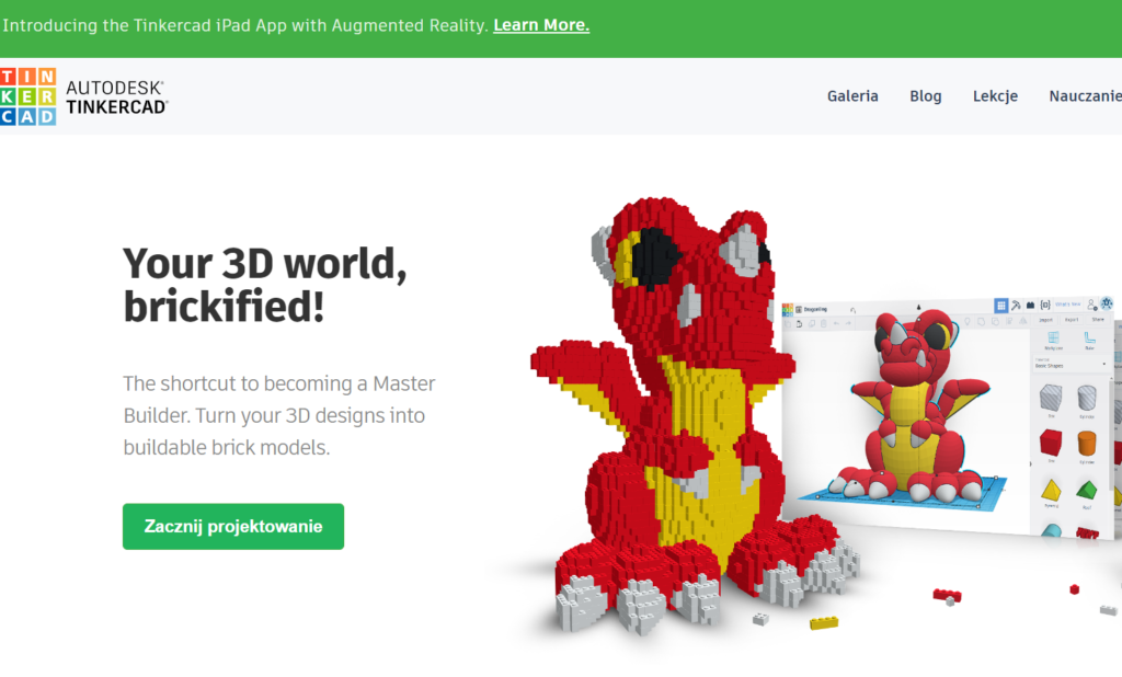 Zrzut ekranu ze strony TinkerCad